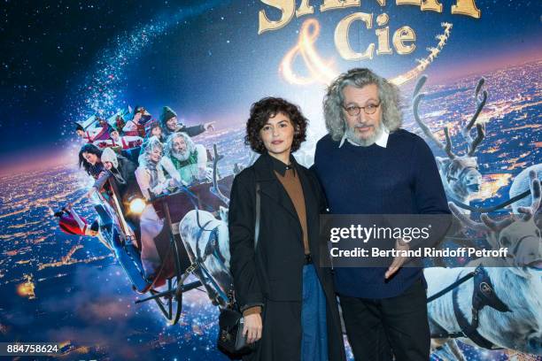 Actress Audrey Tautou and Director and Actor Alain Chabat attend "Santa & Cie" Paris Premiere at Cinema Pathe Beaugrenelle on December 3, 2017 in...