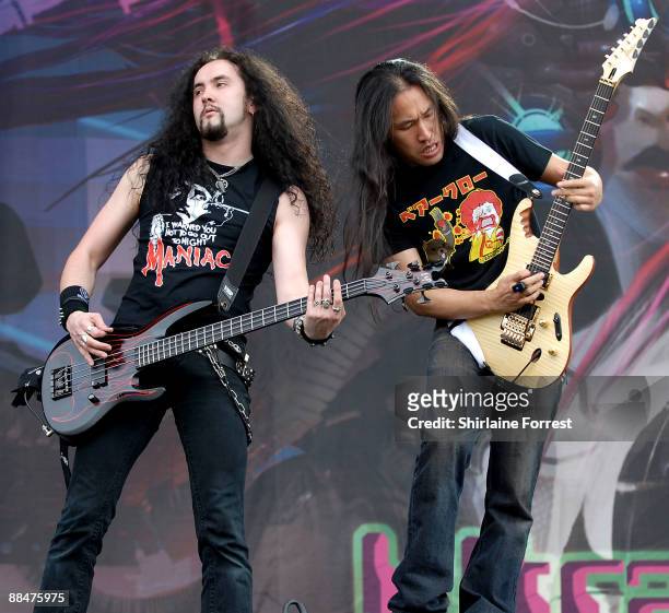 Dragonforce performs at day two of the Download Festival at Donington Park on June 13, 2009 in Castle Donington, England.