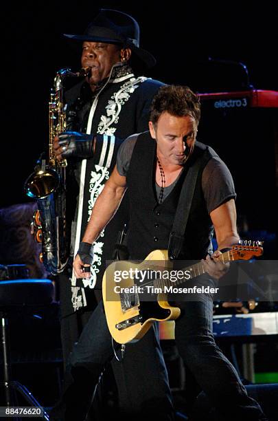 Clarence Clemons and Bruce Springsteen of Bruce Springsteen & The E Street Band perform as part of Day Three of the 2009 Bonnaroo Music and Arts...