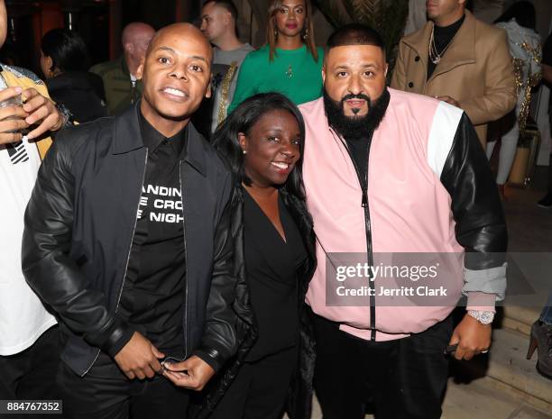 Tyran 'Ty Ty' Smith, Chaka Pilgrim and DJ Khaled attend The Four cast Sean Diddy Combs, Fergie, and Meghan Trainor Host DJ Khaled's Birthday...