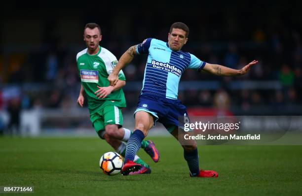 Adam El-Abd of Wycombe Wanderers passes the ball during The Emirates FA Cup Second Round between Wycombe Wanderers and Leatherhead at Adams Park on...