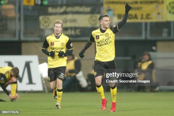 Livio Milts of Roda JC celebrates 2-1 during the Dutch Eredivisie match between Roda JC v SC Heerenveen at the Parkstad Limburg Stadium on December...