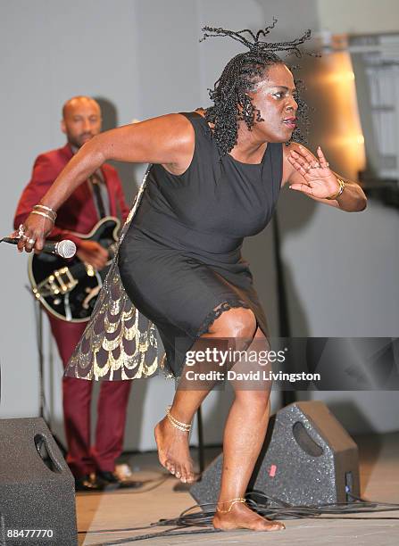 Singer Sharon Jones performs on stage at the 31st annual Playboy Jazz Festival at the Hollywood Bowl on June 13, 2009 in Hollywood, California.