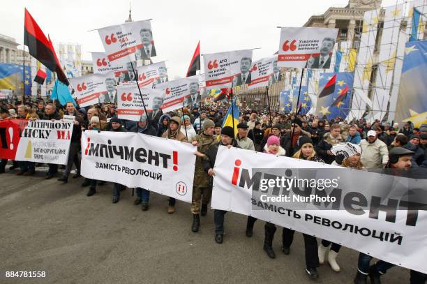 Ukrainians take part in the &quot;March for Impeachment&quot; in Kiev, Ukraine, 03 December, 2017. Protestors demand Ukrainian parliament to accept a...