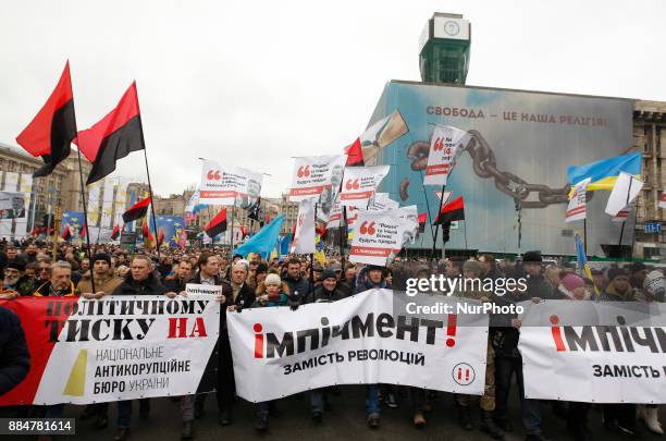 Ukrainians take part in the &quot;March for Impeachment&quot; in Kiev, Ukraine, 03 December, 2017. Protestors demand Ukrainian parliament to accept a...