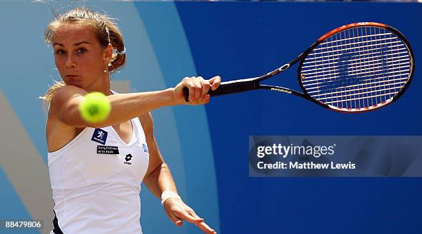 Magdalena Rybarikova of Slovakia in action against Na Li of China during day Seven of the AEGON Classic at the Edgbaston Priory Club on June 14, 2009...