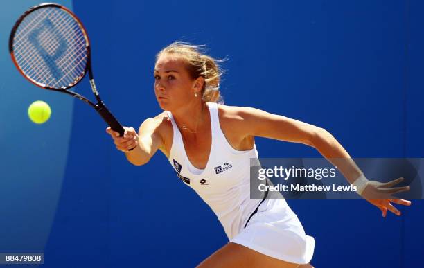 Magdalena Rybarikova of Slovakia in action against Na Li of China during day Seven of the AEGON Classic at the Edgbaston Priory Club on June 14, 2009...