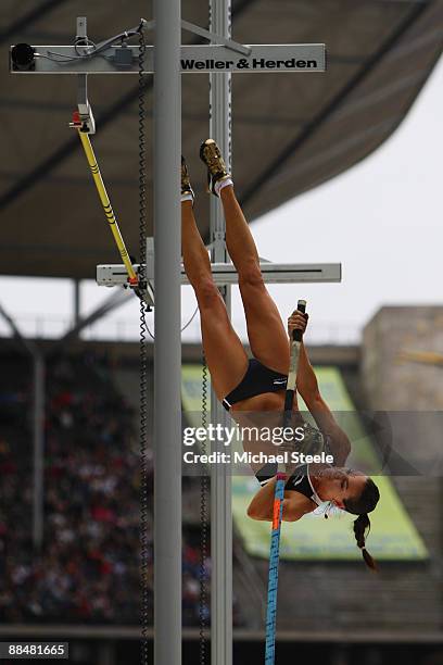 Elena Isinbaeva of Russia on her way to victory in the women's pole vault during the DKB-ISTAF Iaaf Golden League meeting at the Olimpiastadion on...