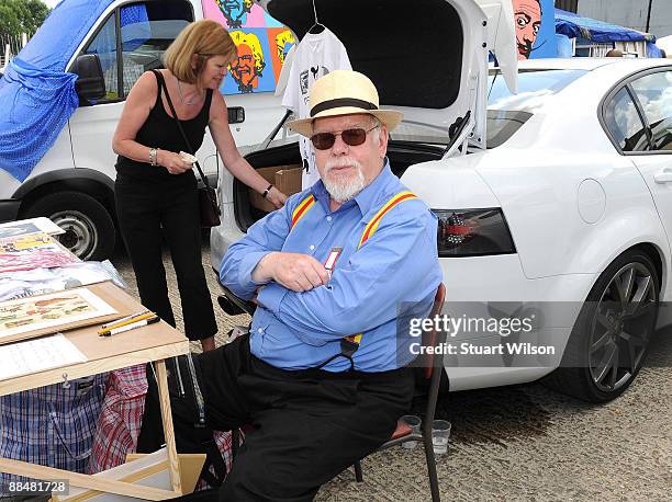 Sir Peter Blake attends the Vauxhall Art Car Boot Fair at Old Truman Brewery on June 14, 2009 in London, England. The annual Vauxhall Art Car Boot...