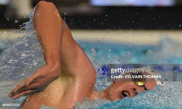 Swimmer David Aubry competes in the Men's 1500-meters freestyle final at the 25m French swimming championships in Montpellier on December 3, 2017. /...