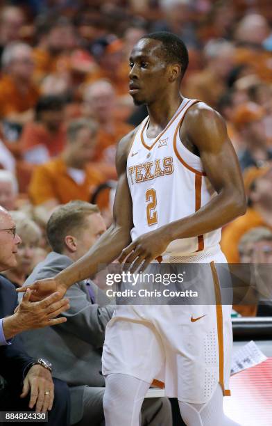 Matt Coleman of the Texas Longhorns leaves the court during the game with the Lipscomb Bisons at the Frank Erwin Center on November 18, 2017 in...