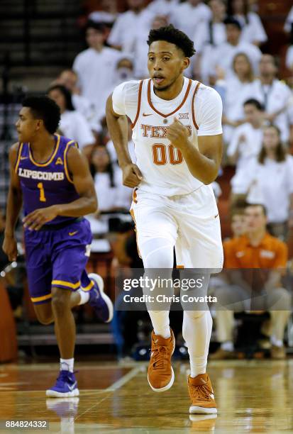 James Banks III of the Texas Longhorns runs up court against the Lipscomb Bisons at the Frank Erwin Center on November 18, 2017 in Austin, Texas.