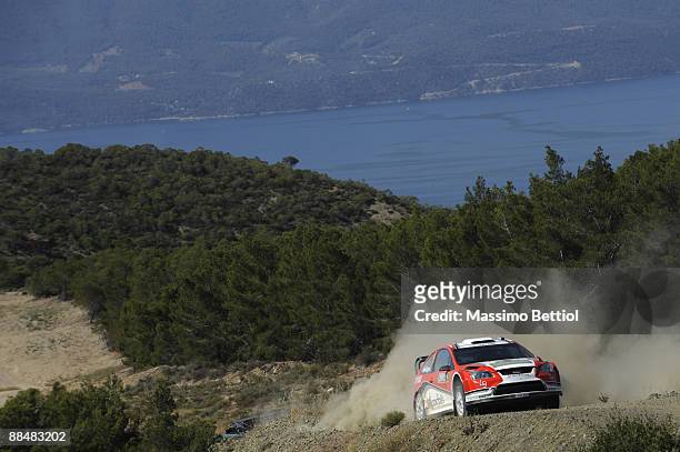 Federico Villagra of Argentina and Jose Diaz of Argentina compete in their Munchis Ford Focus during Leg 3 of the WRC Acropolis Rally of Greece on...