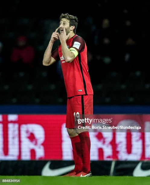 David Angel Abraham of Eintracht Frankfurt gestures during the Bundesliga match between Hertha BSC and Eintracht Frankfurt at Olympiastadion on...