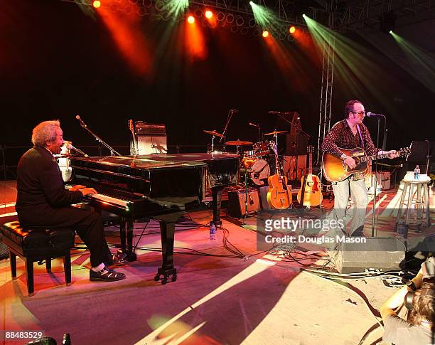 Allen Toussaint and Elvis Costello perform during the 2009 Bonnaroo Music and Arts Festival on June 13, 2009 in Manchester, Tennessee.