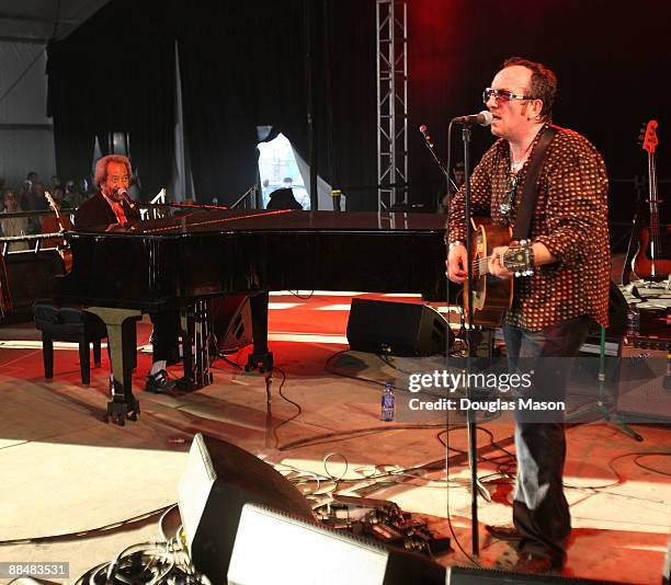 Allen Toussaint and Elvis Costello perform during the 2009 Bonnaroo Music and Arts Festival on June 13, 2009 in Manchester, Tennessee.