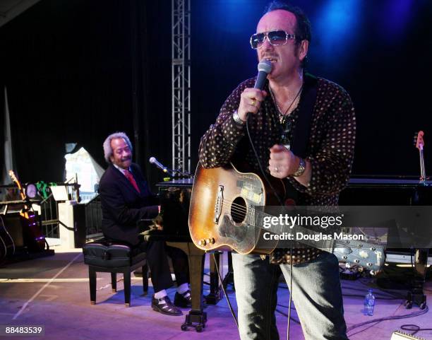 Allen Toussaint and Elvis Costello perform during the 2009 Bonnaroo Music and Arts Festival on June 13, 2009 in Manchester, Tennessee.