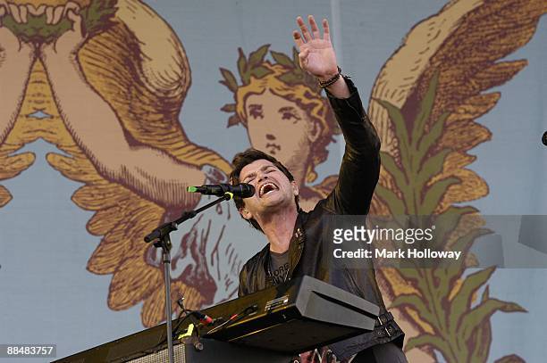 Danny O'Donoghue of the Script performs on stage on day 3 of the Isle Of Wight Festival at Seaclose Park on June 14, 2009 in Newport, Isle of Wight.