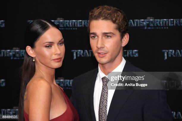 Actress Megan Fox and actor Shia LaBeouf attend the German premiere of 'Transformers: Revenge Of The Fallen' at the Sony Center CineStar on June 14,...