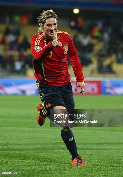 Fernando Torres of Spain celebrates his second goal during the FIFA Confederations Cup match between New Zealand and Spain at Royal Bafokeng Stadium...