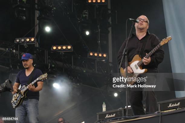 Joey Santiago and Black Francis of the Pixies perform on stage on day 3 of the Isle Of Wight Festival at Seaclose Park on June 14, 2009 in Newport,...