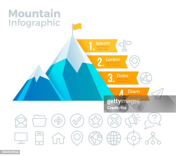 ilustraciones, imágenes clip art, dibujos animados e iconos de stock de infografía de montaña - montañismo