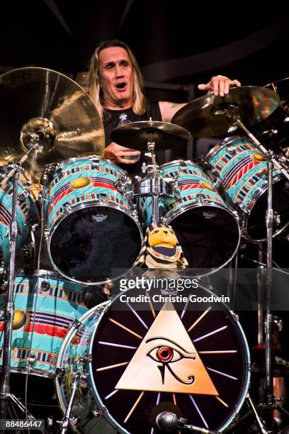 Nicko McBrain of Iron Maiden performs on stage on day 4 of the International Music Show at ExCel on June 14, 2009 in London, England.