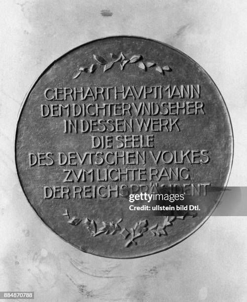 Schriftsteller, Deutschland *15.11.1862-+ Nobelpreisträger der Literatur 1912 Rückseite der Medaille mit der Aufschrift: Gerhart Hauptmann dem...