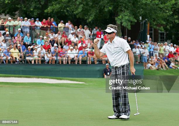 Brian Gay of the United States celebrates winning the St. Jude Classic at TPC Southwind held on June 14, 2009 in Memphis, Tennessee.