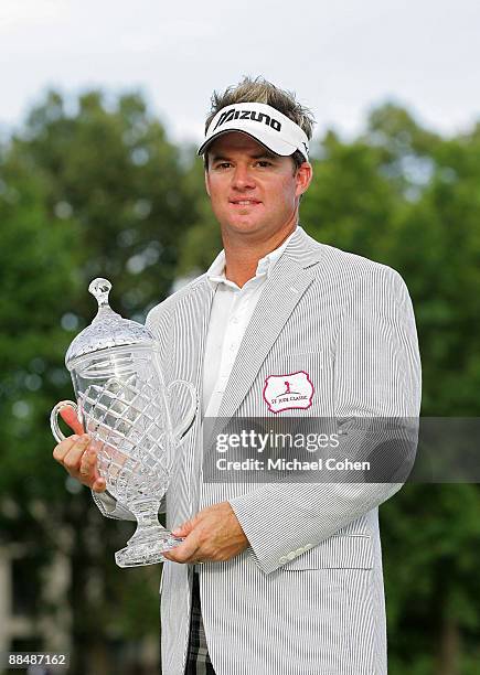Brian Gay of the United States holds the trophy after winning the St. Jude Classic at TPC Southwind held on June 14, 2009 in Memphis, Tennessee.
