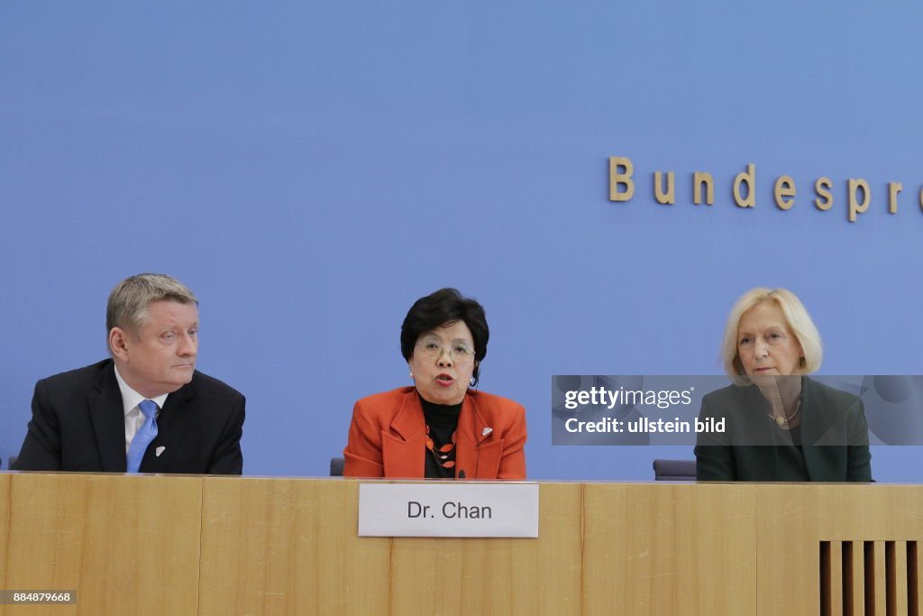 Bundesminister für Gesundheit Hermann Gröhe, Dr. Margaret Chan, Generaldirektorin der Weltgesundheitsorganisation (WHO), Bundesministerin für Bildung und Forschung Prof. Dr. Johanna Wanka...