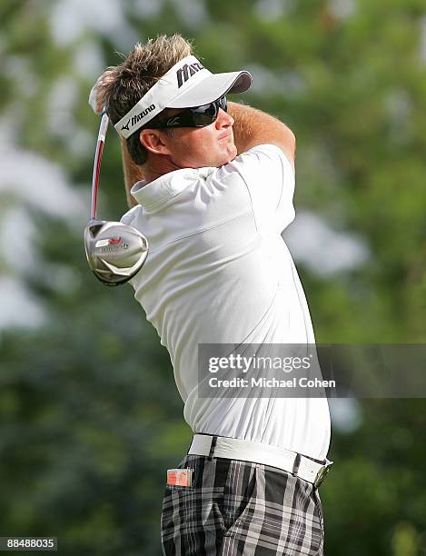 Brian Gay of the U.S. Hits his drive on the 17th hole during the final round of the St. Jude Classic at TPC Southwind held on June 14, 2009 in...