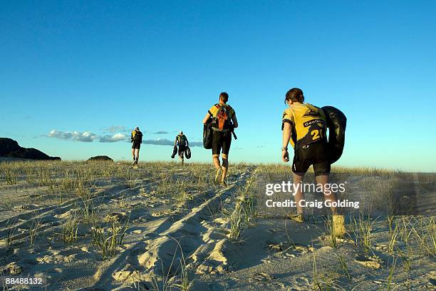 Competitors are seen coming out of the water at Sandbar, on day two of the the GeoQuest 48 hour Adventure race held around the Barrington Tops and...