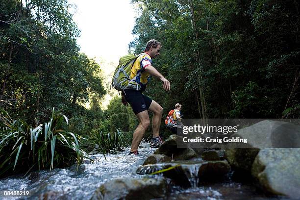 Competitors trek through the upper regions of the Bowman River on day one of the the GeoQuest 48 hour Adventure race held around the Barrington Tops...