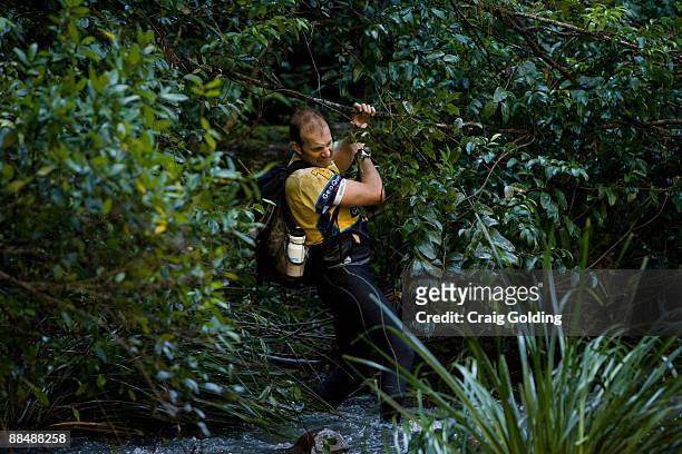 Competitors trek through the upper regions of the Bowman River on day one of the the GeoQuest 48 hour Adventure race held around the Barrington Tops...