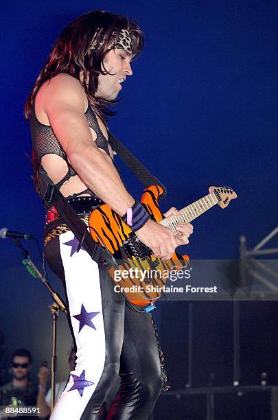 Steel Panther performs at day three of the Download Festival at Donington Park on June 14, 2009 in Castle Donington, England.