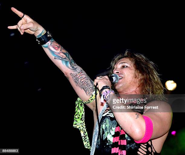 Steel Panther performs at day three of the Download Festival at Donington Park on June 14, 2009 in Castle Donington, England.