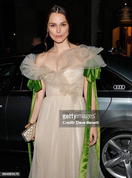 Keira Knightley arrives in an Audi at the Evening Standard Theatre Awards at Theatre Royal on December 3, 2017 in London, England.