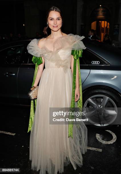 Keira Knightley arrives in an Audi at the Evening Standard Theatre Awards at Theatre Royal on December 3, 2017 in London, England.