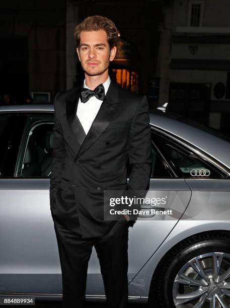 Andrew Garfield arrives in an Audi at the Evening Standard Theatre Awards at Theatre Royal on December 3, 2017 in London, England.