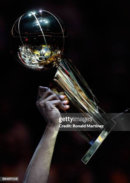 Detailed picture of the Larry O'Brien trophy after the Lakers defeated the Orlando Magic 99-86 in Game Five of the 2009 NBA Finals on June 14, 2009...