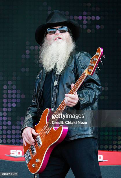 Dusty Hill of ZZ Top performs at day three of the Download Festival at Donington Park on June 14, 2009 in Castle Donington, England.