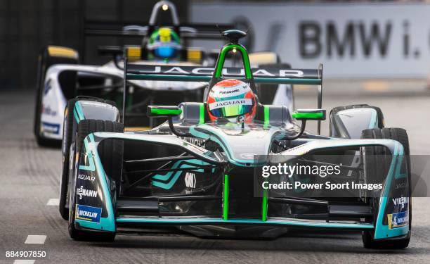 Nelson Piquet Jr of Brazil from Panasonic Jaguar Racing competes during the FIA Formula E Hong Kong E-Prix Round 2 at the Central Harbourfront...