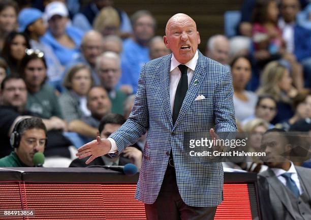 Head coach Mike Dunleavy Sr. Of the Tulane Green Wave directs his team against the North Carolina Tar Heels during their game at the Dean Smith...
