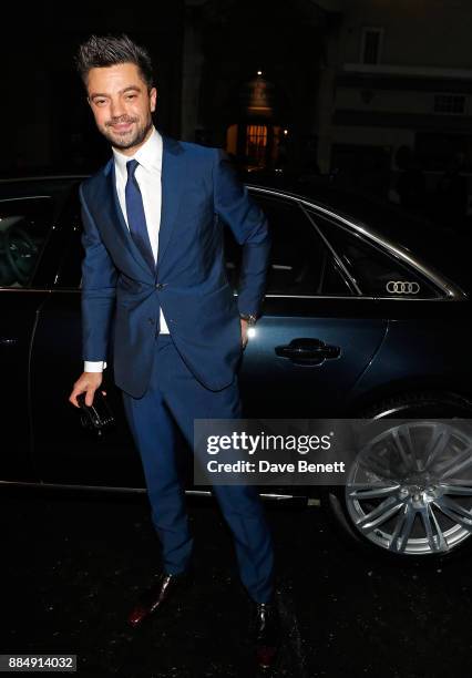 Dominic Cooper arrives in an Audi at the Evening Standard Theatre Awards at Theatre Royal on December 3, 2017 in London, England.