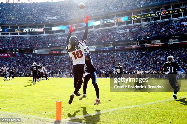 DeAndre Hopkins of the Houston Texans jumps for a incomplete pass against the Tennessee Titans during the first half at Nissan Stadium on December 3,...