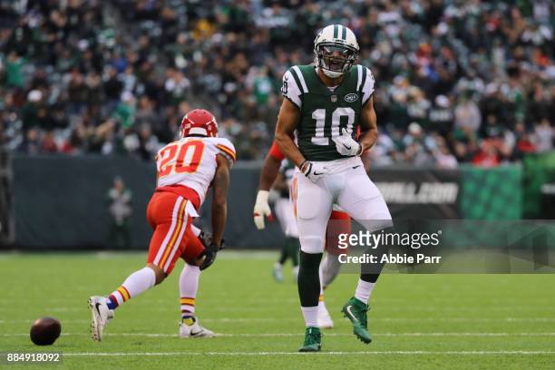 Jermaine Kearse of the New York Jets reacts during their game at MetLife Stadium on December 3, 2017 in East Rutherford, New Jersey.