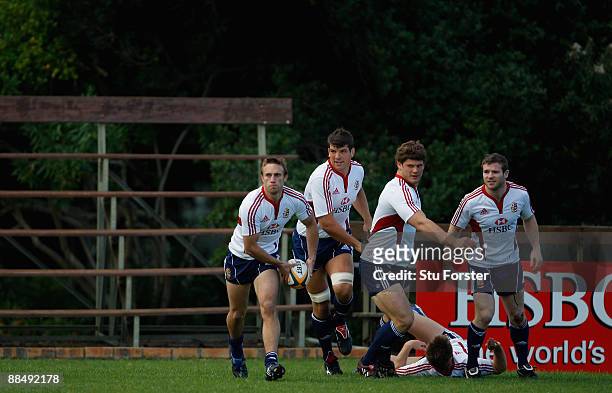 Lions players Mike Blair Donncha O' Callaghan, Ross Ford and Gordon D'Arcy in action during British and Irish Lions training at Bishops School on...