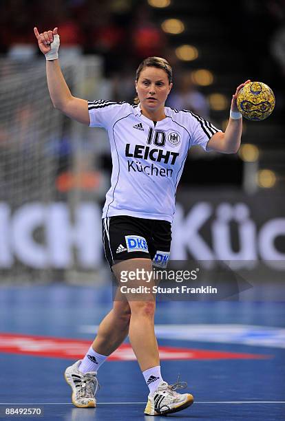 Anna Loerper of Germany during the Women's Handball World Championship qualification game between Germany and Serbia at the Color line arena on June...