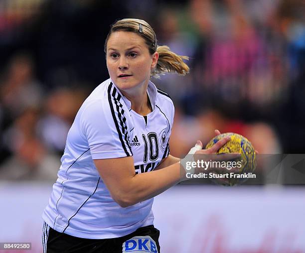 Anna Loerper of Germany during the Women's Handball World Championship qualification game between Germany and Serbia at the Color line arena on June...